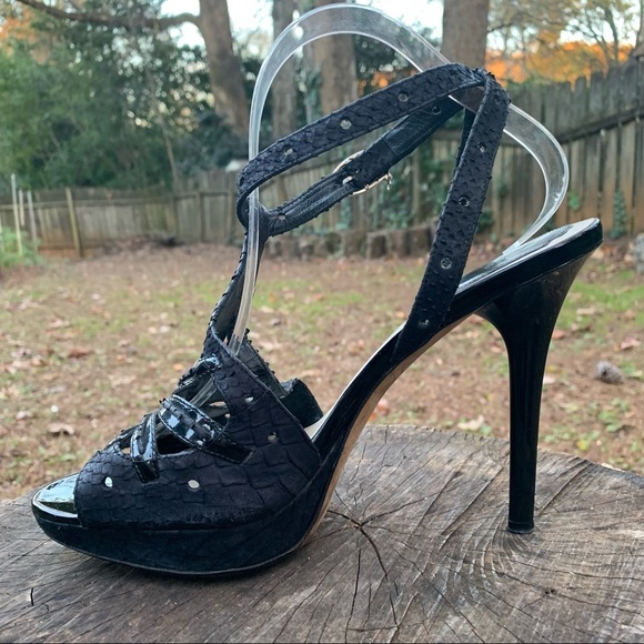 Christian Dior black Python and patent leather T strap ankle strap sandals 39 - Picture 13 of 16